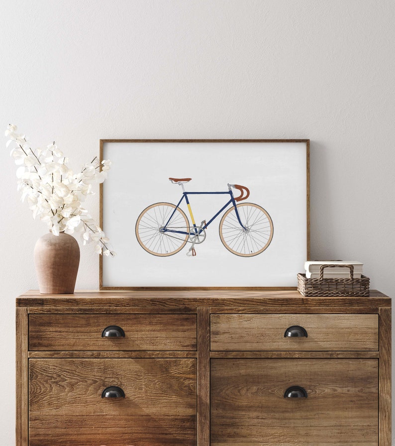 Bicycle Vintage Poster / Blue Print Digital Illustration of Fixie Bike/Cycle, Minimal Decor, Cafe Design Wall Art Print Father/Dads/Boys image 4