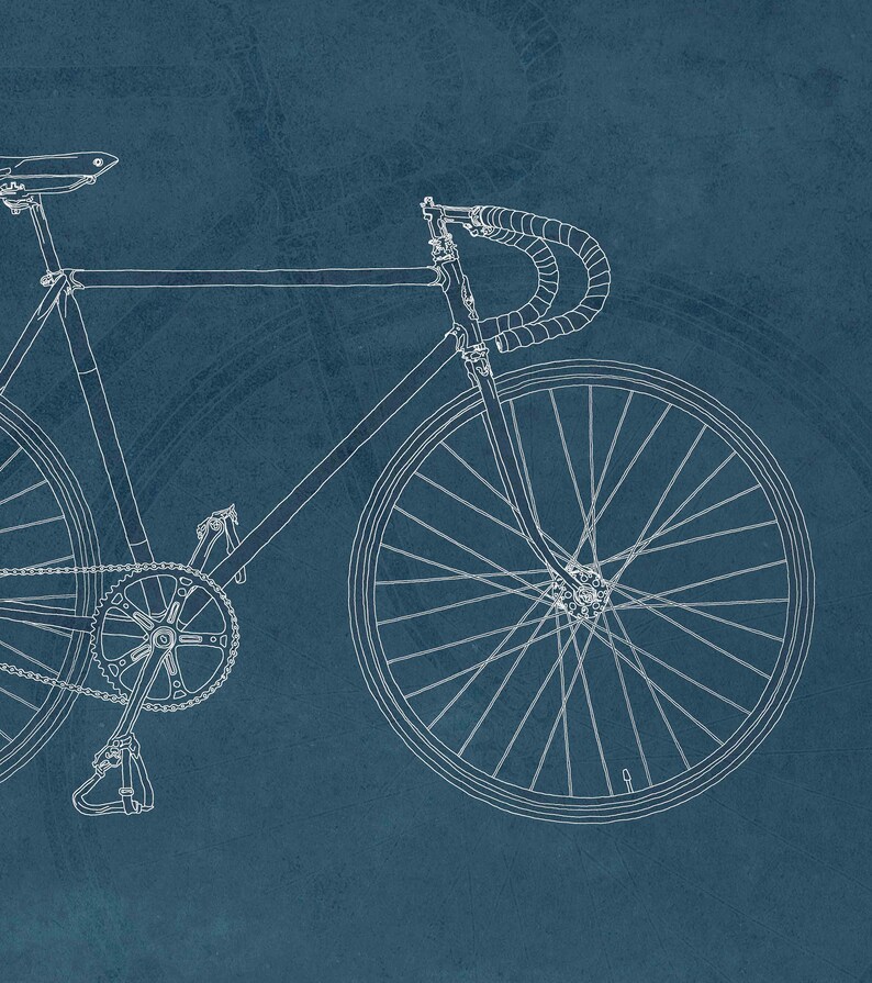 Bicycle Vintage Poster / Blue Print Digital Illustration of Fixie Bike/Cycle, Minimal Decor, Cafe Design Wall Art Print Father/Dads/Boys image 5