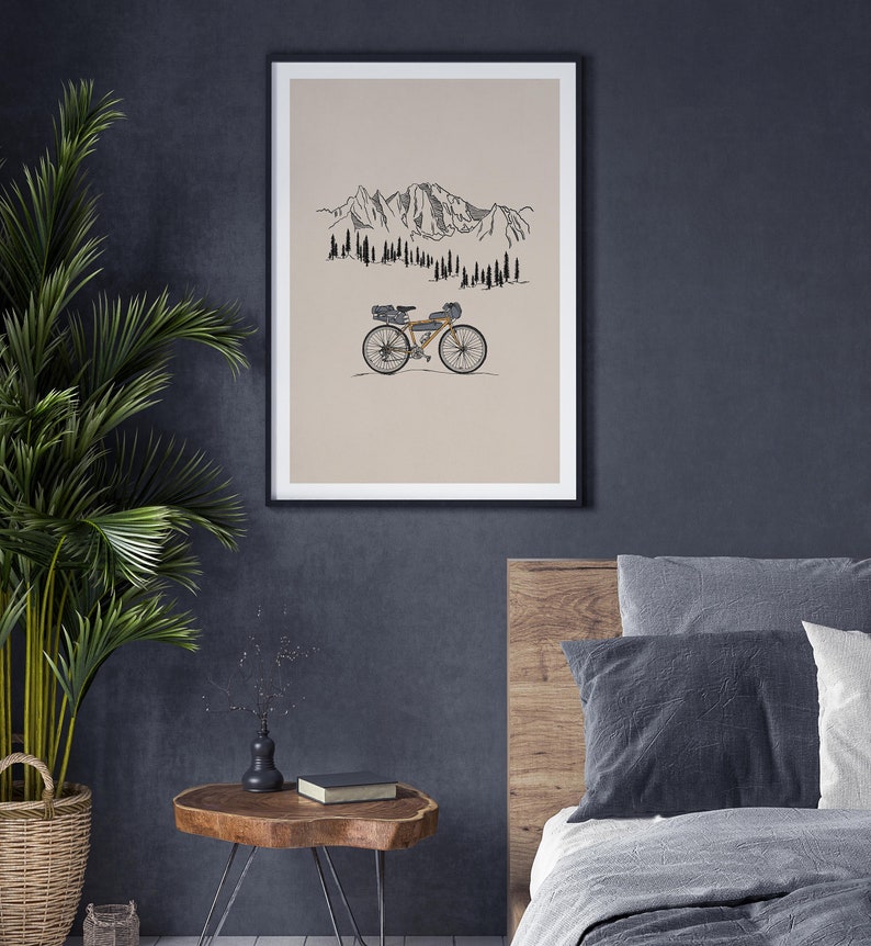 Bikepacking Giclee Art Print, Cycling Travel Illustration Poster, Adventure, Bike Cycle Minimalist Colourful Design Wall Print image 1