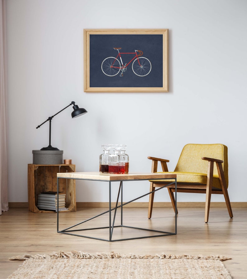 Bicycle Vintage Poster / Blue Print Digital Illustration of Fixie Bike/Cycle, Minimal Decor, Cafe Design Wall Art Print Father/Dads/Boys image 3