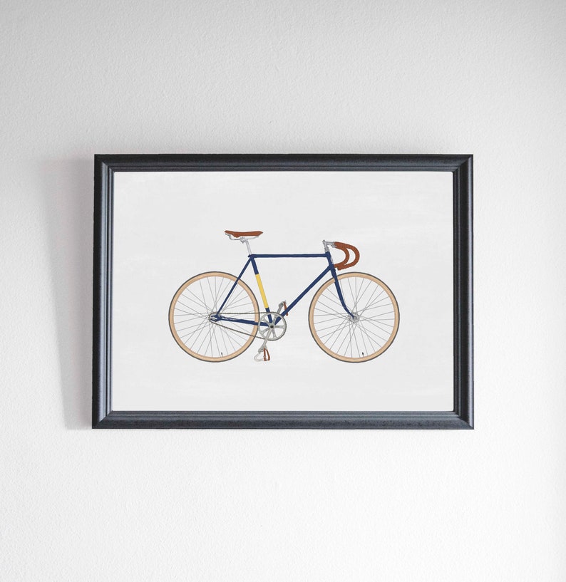 Bicycle Vintage Poster / Blue Print Digital Illustration of Fixie Bike/Cycle, Minimal Decor, Cafe Design Wall Art Print Father/Dads/Boys image 7