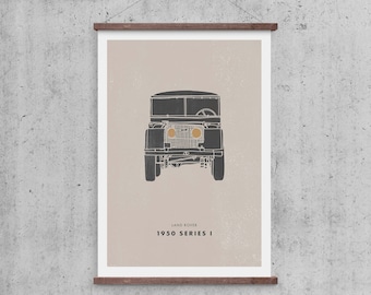 Landrover Series I 1950 Poster, Contemporary Digital Illustration of Vintage Defender Art Minimalist Design, Wall Art Print Boys Dads