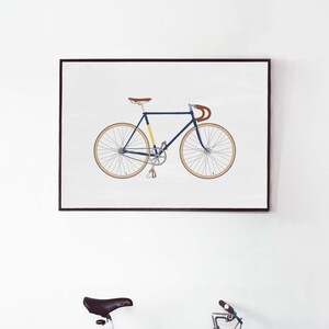 Bicycle Vintage Poster / Blue Print Digital Illustration of Fixie Bike/Cycle, Minimal Decor, Cafe Design Wall Art Print Father/Dads/Boys image 6