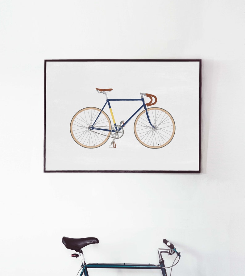Bicycle Vintage Poster / Blue Print Digital Illustration of Fixie Bike/Cycle, Minimal Decor, Cafe Design Wall Art Print Father/Dads/Boys image 6