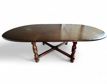 Large Vintage Ercol Elm Dining Table: Mid-Century Modern Extendable Kitchen Table