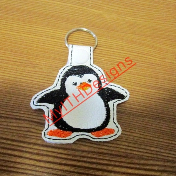 Penguin snap tab -4x4 -Backpack tag embroidery design-ITH key fob tag - trendy embroidery design