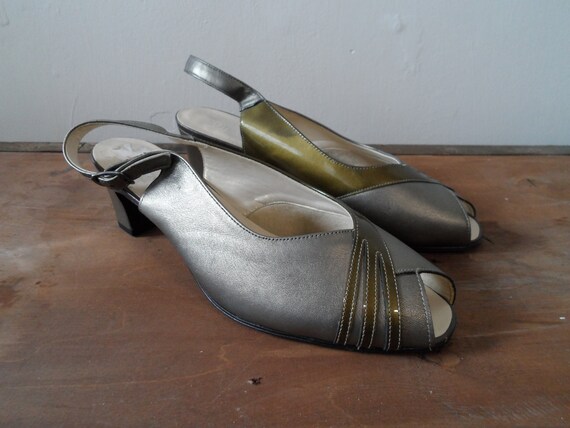 silver slingback peep toe shoes