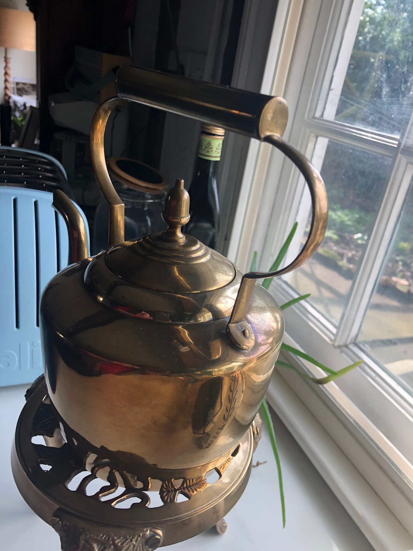 Stunning Brass Kettle and Trivet Etsy