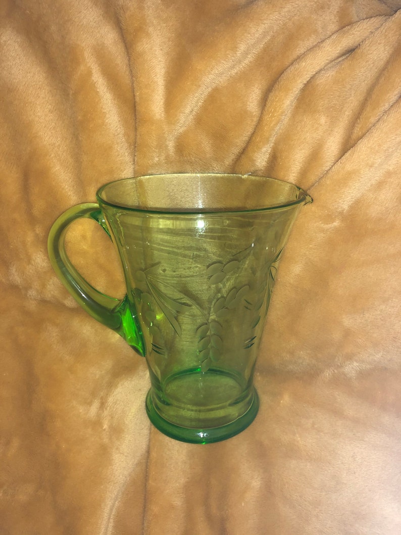 Edwardian Green Etched Glass Jug Etsy