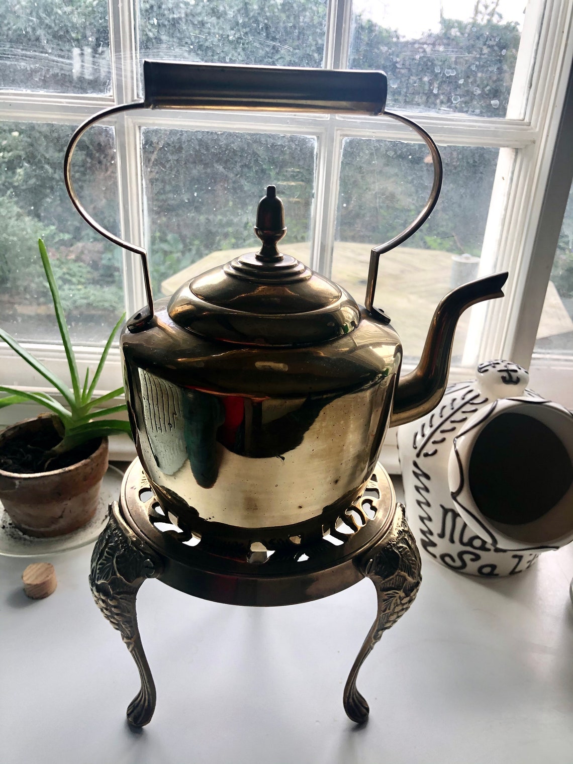 Stunning Brass Kettle and Trivet Etsy