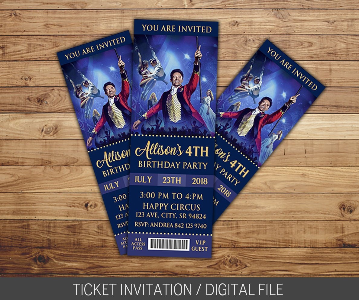 THE GREATEST Showman Invitation TICKET Style party invite The Etsy