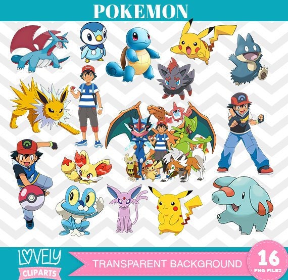 Pokemon 2 Ash Pikachu Charmander Squirtle Kids Cartoon Bundle Set Of 16 Clipart Instant Download Illustration