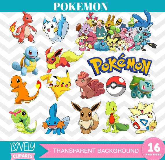 Pokemon Ash Pikachu Charmander Squirtle Kids Cartoon Bundle Set Of 16 Clipart Instant Download Illustration