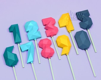 Low Poly Numbers Balloons, Papercraft, Low poly, 3D Cutting files in DXF, SVG, PDF