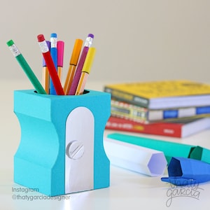 Sharpener pencil holder, Papercraft, 3D Cutting files in DXF, SVG, PDF