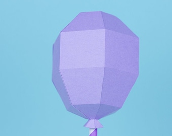 3D Party Balloon, Papercraft, Low poly, 3D Cutting files in DXF, SVG, PDF