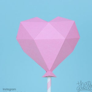 3D Heart Balloon, Papercraft, Low poly, Fichiers de découpe 3D en DXF, SVG, PDF