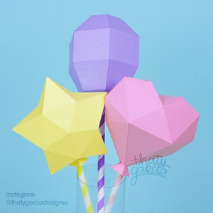 Low Poly Heart Star Party Balloon, Papercraft, Low poly, 3D Cutting files in DXF, SVG, PDF