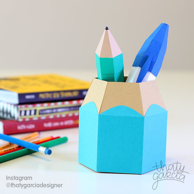 Pencil Holder 3D Papercraft 3D Cutting Files in DXF SVG Etsy
