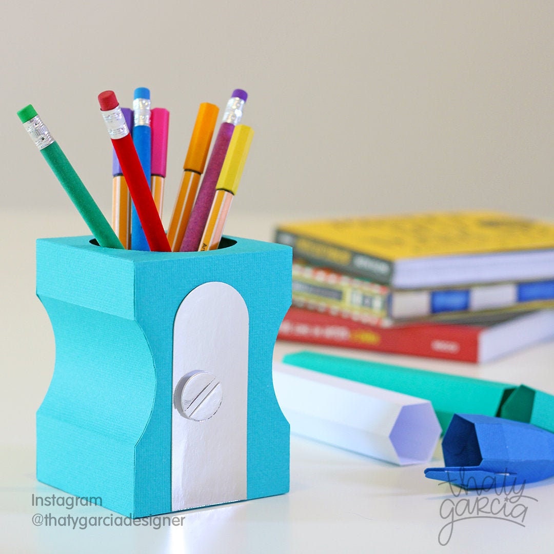 Sharpener Pencil Holder, Papercraft, 3D Cutting Files in DXF, SVG, PDF
