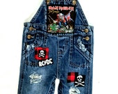 Baby upcycled Rock Metal distressed overalls-size 3-6 months