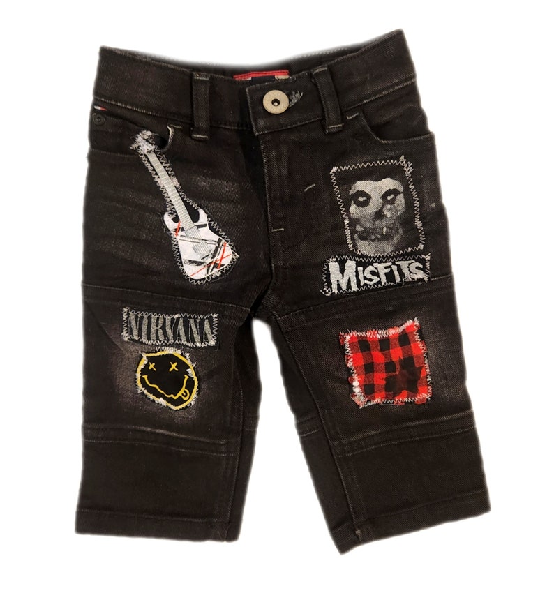 Baby punk/ rock black denim jeans size 3-6 mos image 1