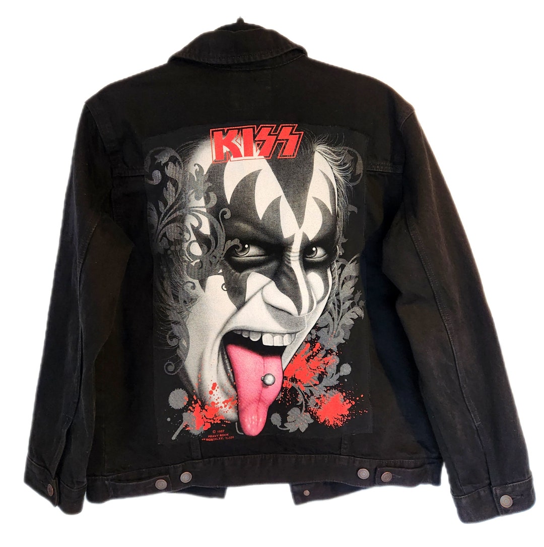 Mens Black Denim ROCK Jacket Size Small Etsy