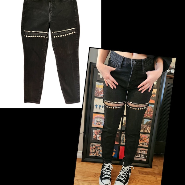 Womens upcycled slit studded jeans- size 5/6