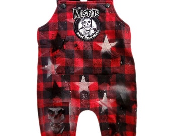 Baby plaid PUNK rock overalls- size 6 months