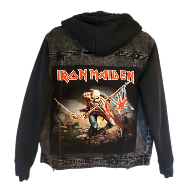 Mens hooded denim Metal/ Rock jacket- size Small