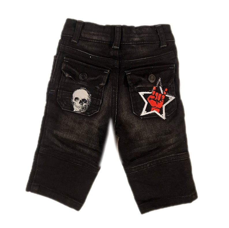 Baby punk/ rock black denim jeans size 3-6 mos image 2