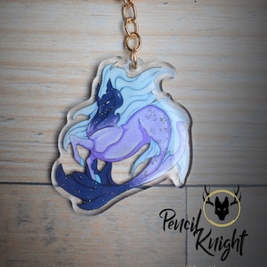 mermaid horse acrylic Keychain with glitter/ Glittery mermaid horse acrylic keychain