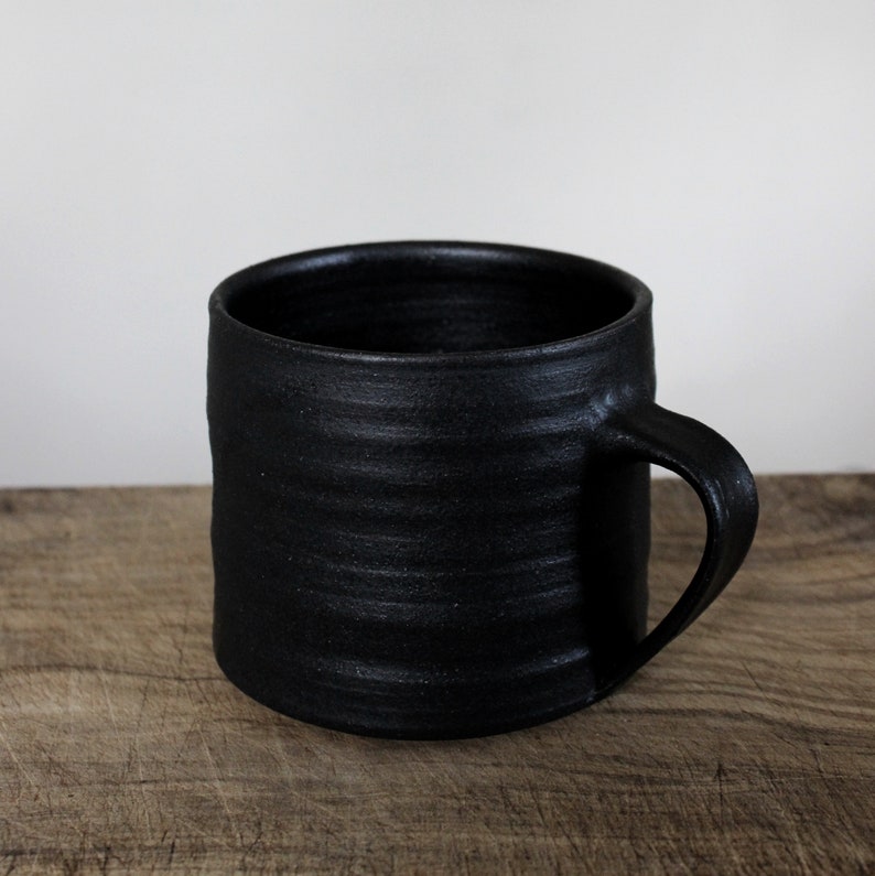 SECONDS SALE 15 oz large pottery coffee mug / Black matte ceramic mug / coffee cup / large mug with handle / Scandinavian pottery cup image 1