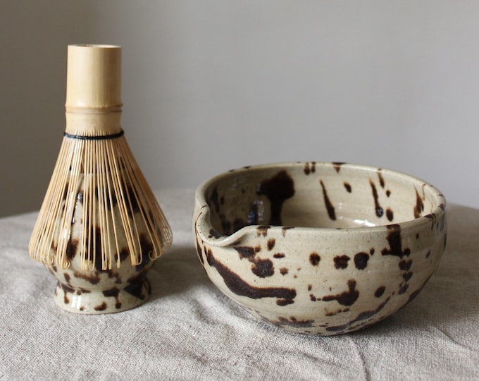 MADE TO ORDER Matcha bowl set / Handmade speckled ceramic chawan / Nordic Pottery