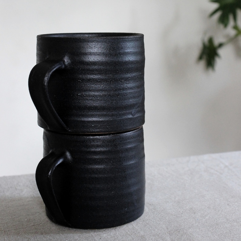 SECONDS SALE 15 oz large pottery coffee mug / Black matte ceramic mug / coffee cup / large mug with handle / Scandinavian pottery cup image 8