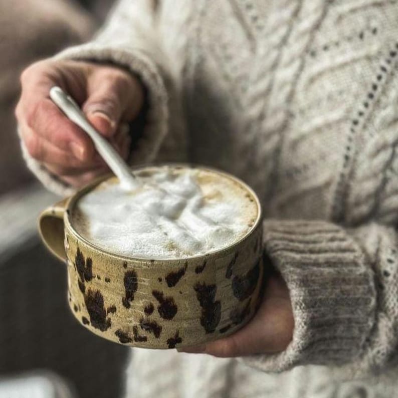 IN STOCK 8 oz Nordic Pottery mug / Handmade cappuccino cup / Speckled ceramic mug with handle image 7