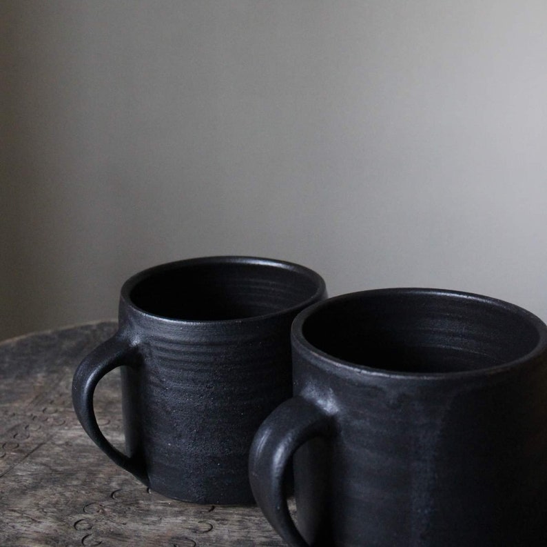 SECONDS SALE 15 oz large pottery coffee mug / Black matte ceramic mug / coffee cup / large mug with handle / Scandinavian pottery cup image 3