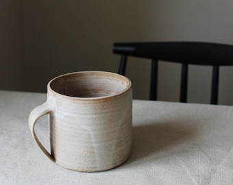 MADE TO ORDER 15 oz large pottery coffee mug with handle / Linen beige matte ceramic mug / large mug with handle / Scandinavian pottery cup