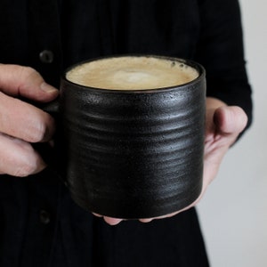SECONDS SALE 15 oz large pottery coffee mug / Black matte ceramic mug / coffee cup / large mug with handle / Scandinavian pottery cup image 2
