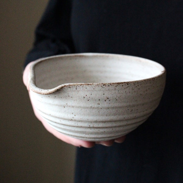 MADE TO ORDER 1 cup ceramic mixing bowl / Pottery matcha bowl / Chawan / White small mixing bowl / Bowl with spout / Housewarming gift