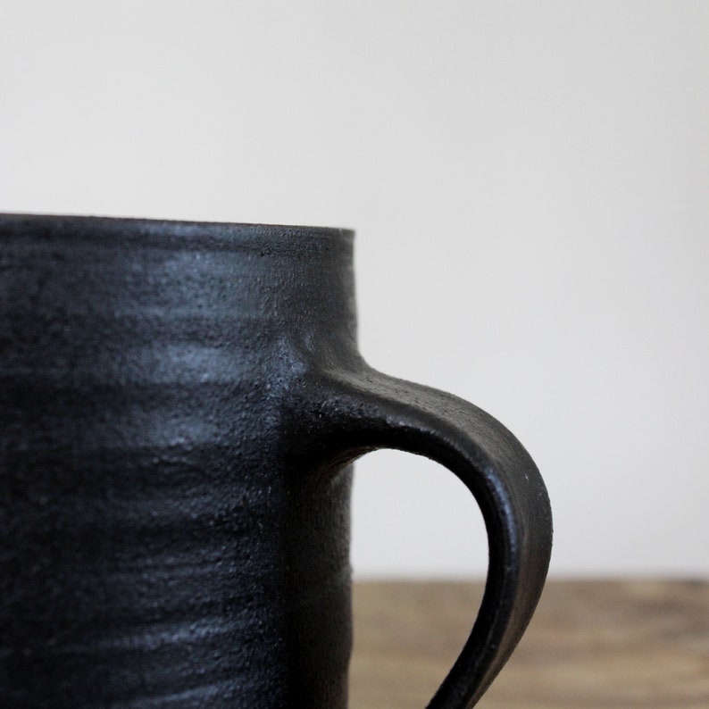 SECONDS SALE 15 oz large pottery coffee mug / Black matte ceramic mug / coffee cup / large mug with handle / Scandinavian pottery cup image 6