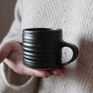 3.5 oz black espresso cup with handle / cortado cup / black matte espresso cup ceramic / pottery espresso mug / double shot espresso cup