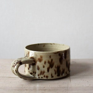 IN STOCK 8 oz Nordic Pottery mug / Handmade cappuccino cup / Speckled ceramic mug with handle