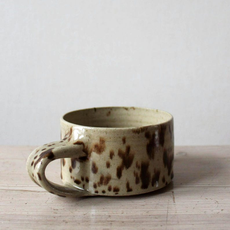 IN STOCK 8 oz Nordic Pottery mug / Handmade cappuccino cup / Speckled ceramic mug with handle image 1