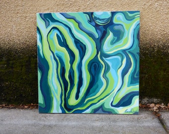 abstract plastic flow in greens and blues
