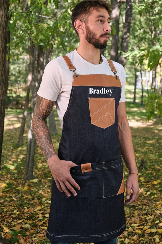 Denim Apron Free Personalized Gift for Men Barista Apron Bbq Barber Wood  Carving Apron Extra Pocket Heavy Duty Apron Faux Leather Straps - Etsy |  Black apron, Denim apron, Aprons for men
