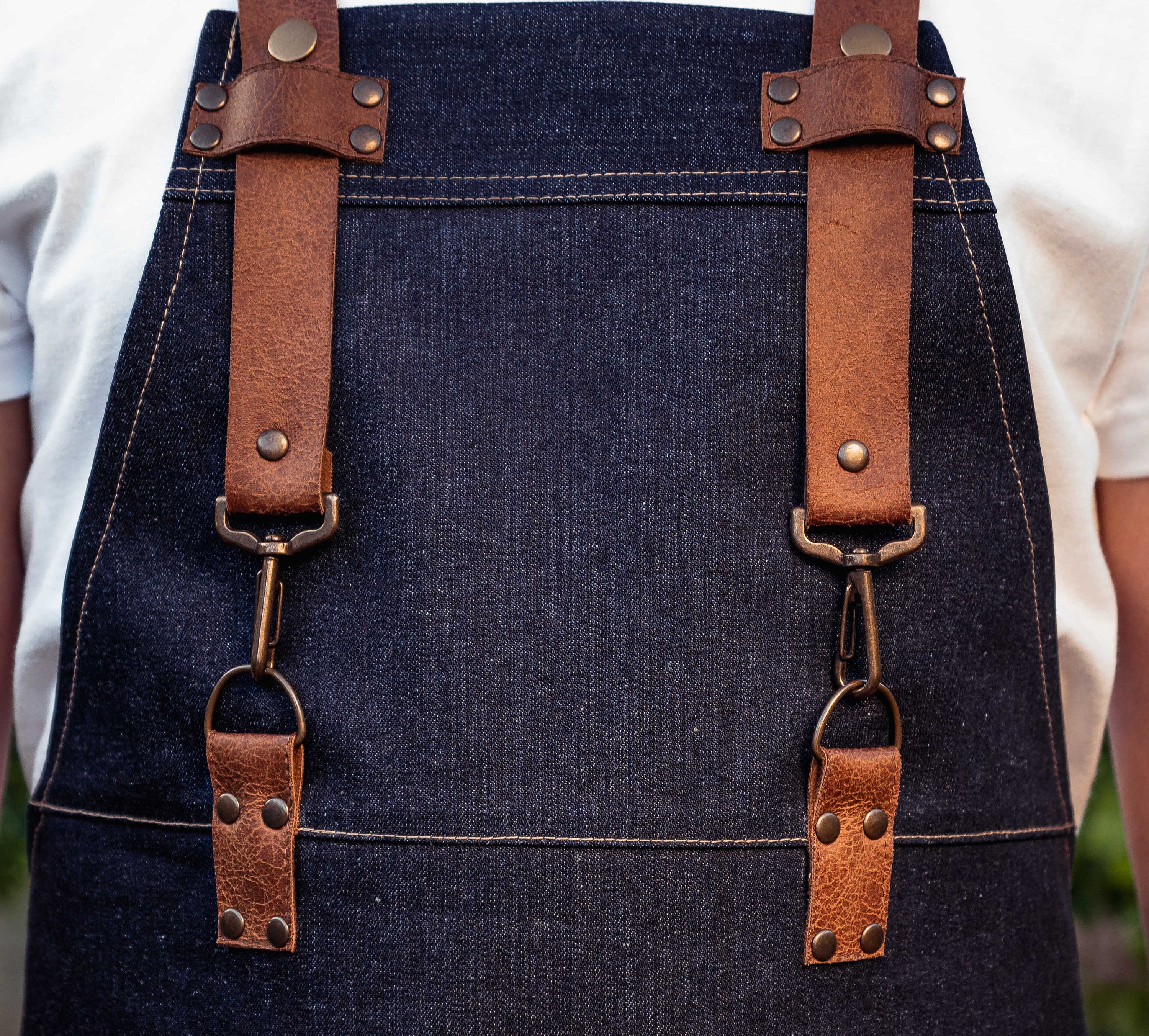 Original apron with leather straps and trim - canvas or denim – Risdon &  Risdon