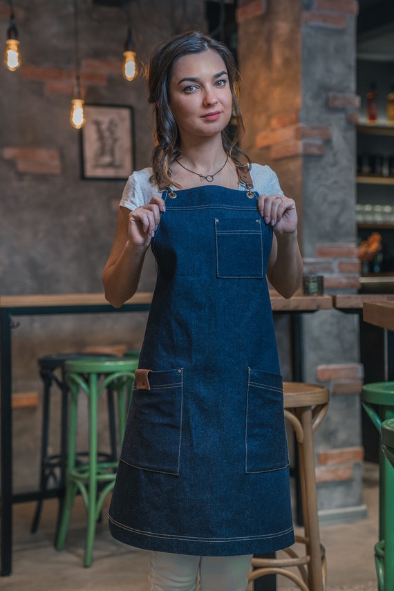 WOMEN APRON KITCHEN Work Clothes Cross-back Apron Barista Waiters Artist  Apron Tablier Cuir Frauen Schürze 