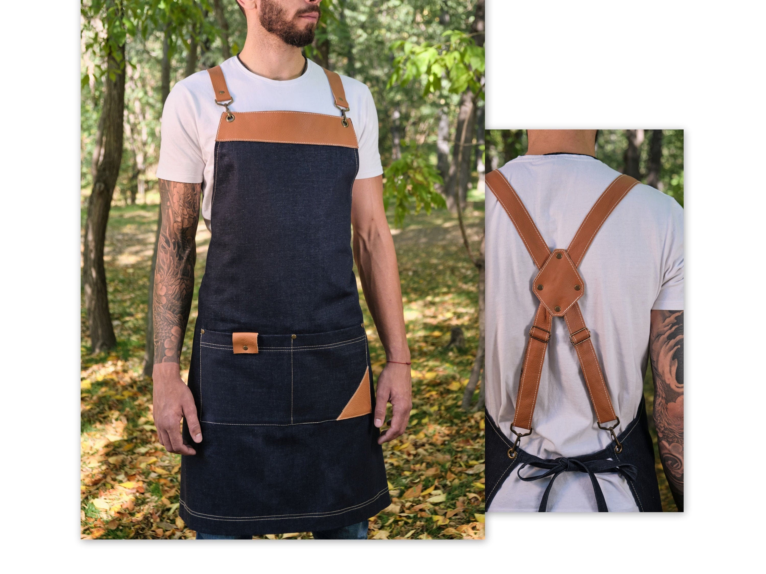100p Cotton Denim Apron with Leather Strap  China Denim Apron and Cotton Denim  Apron price  MadeinChinacom