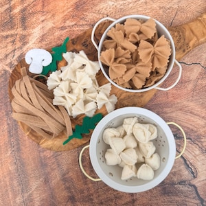Felt Pasta, Play Kitchen Bow Ties, Dumplings, Fettuccine, Handmade Pretend Food